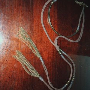 Brown leather necklace with brass choker & tassels